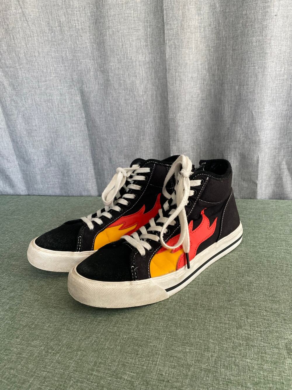 ZARA MAN Flame High Top Sneakers Canvas Side Zip Black Red Yellow Men EU
